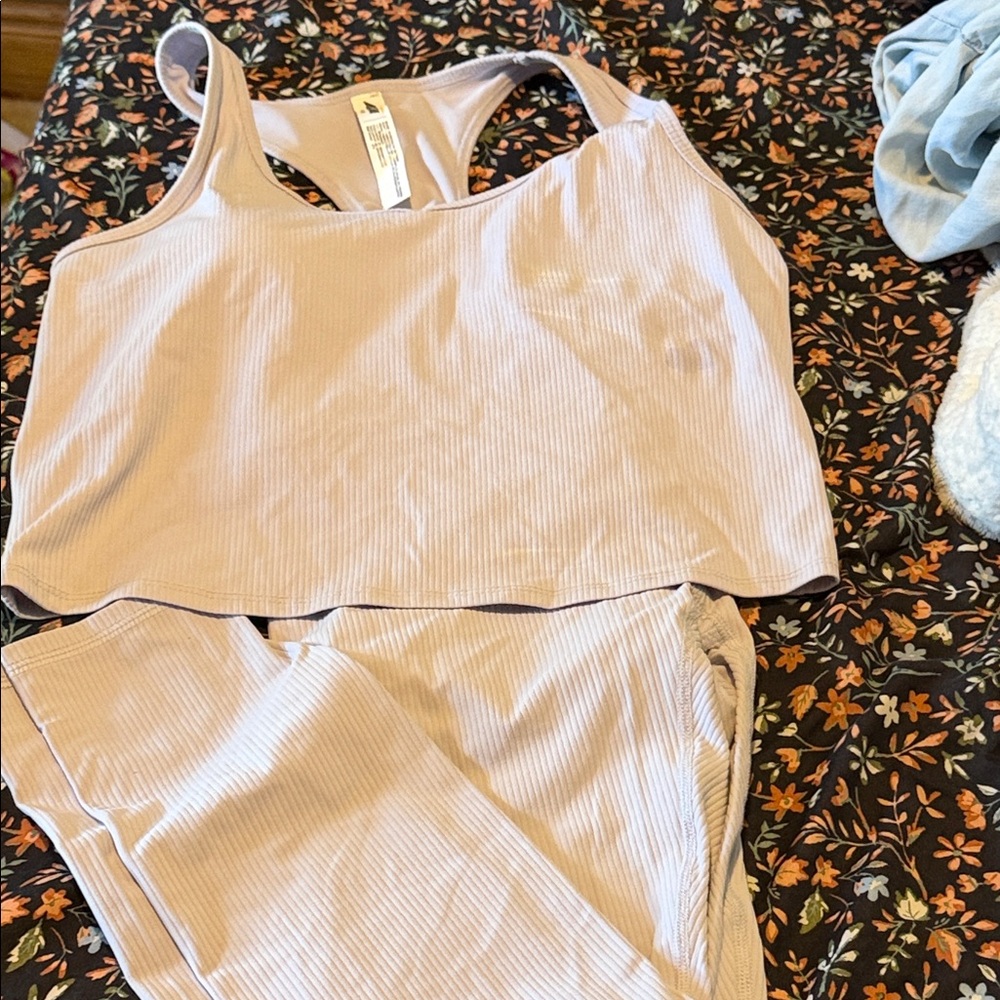 Avia Ribbed Crop Tank and High-Waist Leggings Set - Light Pink